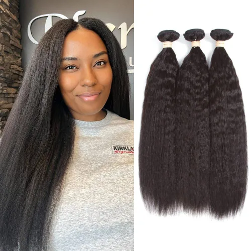 Miniatura 8 de Kerriana Paquetes de cabello humano lacio rizado, rizado lacio cosido 100% sin procesar brasileño 3 paquetes 10 pulgadas 12 pulgadas 14 pulgadas