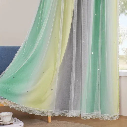 Miniatura 52 de XiDi Cortinas opacas con estrellas para habitaciones de niños, cortinas verdes para ventana de dormitorio de niños, azul y gris, 52 pulgadas de Azul