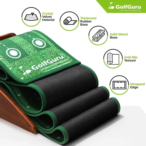 Miniatura 4 de Golfguru Putting Green, tapete de golf de 9.8 pies con pista de retorno de bola automática y espejo de putting, verdes de putting para interiores