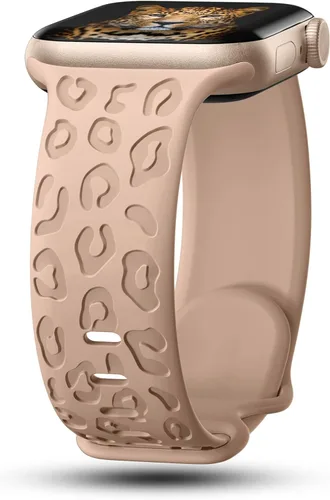 Miniatura 19 de CreateGreat Bandas Grabadas Compatibles con Apple Watch de 40mm 41mm 38mm 42mm 44mm 45mm 46mm 49mm, Correa de Silicona Suave con Patrón de Leopardo