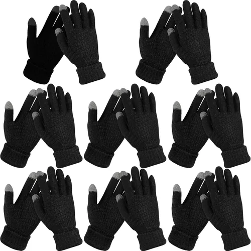 SATINIOR 8 pares de guantes de invierno para niños, forro polar, guantes de punto elástico para pantalla táctil, guantes cálidos para niños, Negro -