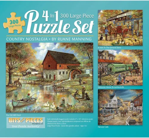 Bits and Pieces Rompecabezas 4 en 1 de 300 piezas para adultos – Country Pond Harvest Café Home General Store rompecabezas por el artista Ruane