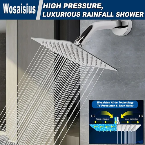 Miniatura 2 de Cabezal de Ducha de Lluvia de Alta Presión de 6'' con Combo Manual, Wosaisius Cabezal de Ducha de Cascada Totalmente de Metal, Cabezal de Ducha