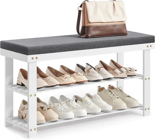 Miniatura 9 de SONGMICS Banco de zapatos de bambú, organizador de zapatos de 3 niveles para entrada, sala de estar, asiento de banco con capacidad para hasta 300