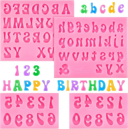 4 piezas de moldes de silicona de letras, moldes de fondant antiadherentes de números y letras para chocolate, caramelo, decoración de pastel,