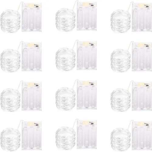 Yiaht Paquete de 12 Luces de Hadas LED a Pilas Luces de Cadena con Temporizador Cable Plateado Impermeable 14 Pies 40 Luces LED Centelleantes para