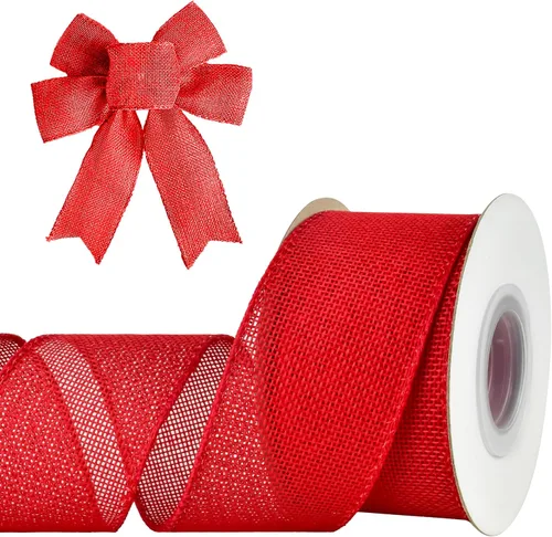 Cinta roja con alambre – Cinta con alambre mejorada de 2.5 pulgadas, cintas de arpillera para coronas, bodas, lazos grandes, árbol, decoración de