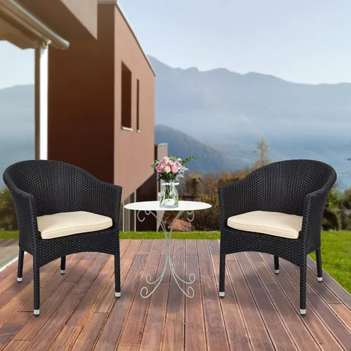 Miniatura 2 de TRY & DO Silla de comedor de mimbre de ratán para patio al aire libre con cojín suave extraíble, silla de comedor de ratán para interiores