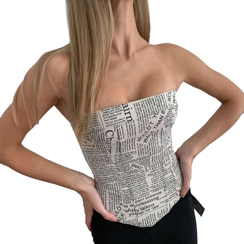 Miniatura 5 de Chaleco de verano ajustado para mujer estampado de letras de periódico informal transpirable camiseta corta
