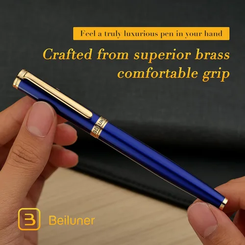 Miniatura 7 de BEILUNER Pluma estilográfica azul, impresionantes plumas de lujo con acabado de oro de 24 quilates, hermosa plumilla dorada de 24 quilates