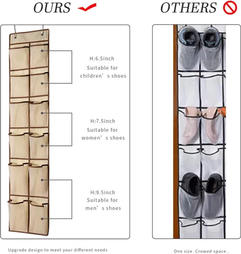 Miniatura 2 de KEEPJOY Organizador de zapatos sobre la puerta, organizador de zapatos colgante con 12 bolsillos de malla, organizador de zapatos para armario
