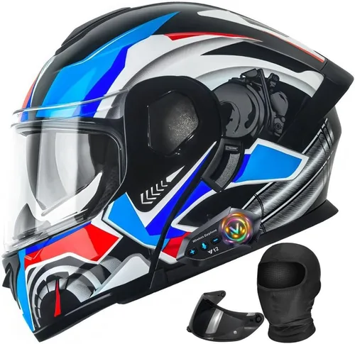 Miniatura 11 de Casco modular de motocicleta Bluetooth aprobado por DOT con visera solar integrada, doble escudo antivaho y sistema de ventilación múltiple