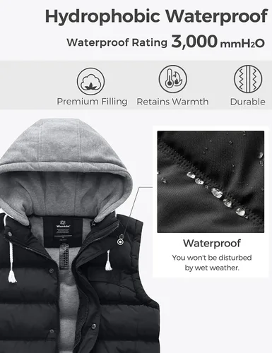 Miniatura 5 de Wantdo - Chaleco con relleno acolchado para mujer, con capucha desmontable