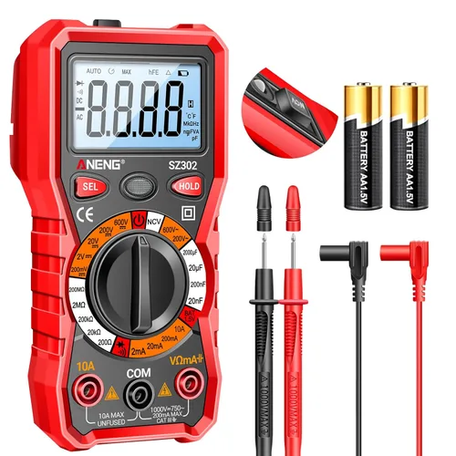 Miniatura 8 de ANENG Multímetro digital con estuche, voltímetro AC DC, medidor de voltios, amperios y ohmios, mide voltaje, corriente, resistencia, continuidad