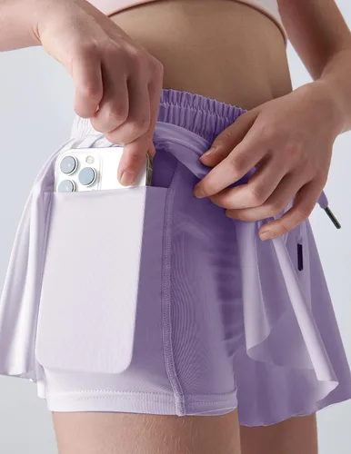 Miniatura 5 de Paquete de 3 pantalones cortos fluidos para niñas con forro de elastano, 2 en 1, faldas de mariposa para jóvenes, para fitness, correr, deportes