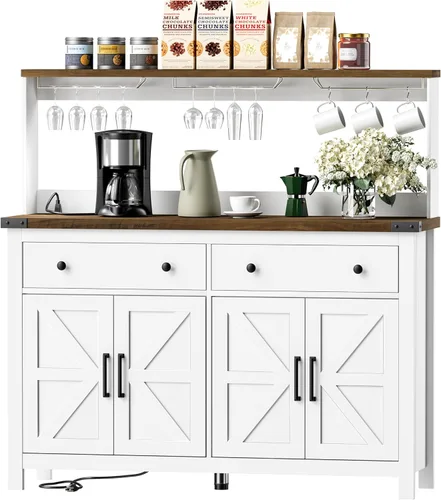 Miniatura 20 de VVFLU 55" Modern Farmhouse Buffet Cabinet with Storage, Coffee Bar Cabinet with 2 Drawers and 4 Barn Doors, Sideboard Storage Cabinet for Kitchen