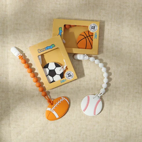 Miniatura 6 de Pelota deportiva de silicona de grado alimenticio para bebés con soporte para chupete, juguetes para aliviar el dolor de dentición, juego de regalo