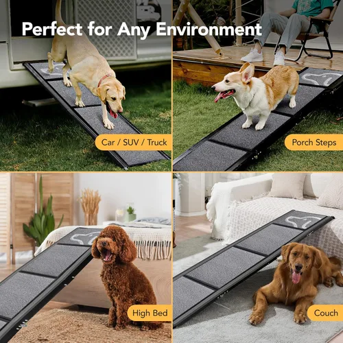 Miniatura 7 de PetThem Rampa para Perros para Coche de 71'' Extra Larga y 17.2" de Ancho, Rampas Plegables para Perros Grandes con Superficie de Alfombra