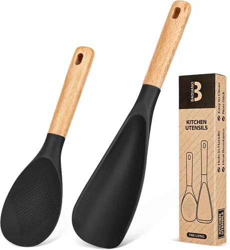 Cuchara de cocina y cuchara de arroz para utensilios de cocina antiadherentes, ideal para cocinar y servir silicona mate resistente sin BPA, cuchara