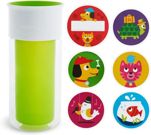 Munchkin® Miracle® 360 - Vaso para beber con aislamiento, incluye calcomanías para personalizar la taza, 9 onzas, verde