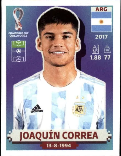2022 Panini World Cup Soccer Sticker #ARG16 Joaquin Correa Argentina Group C Official Qatar WC Album Sticker in Raw (NM or Better) - Measuring 2