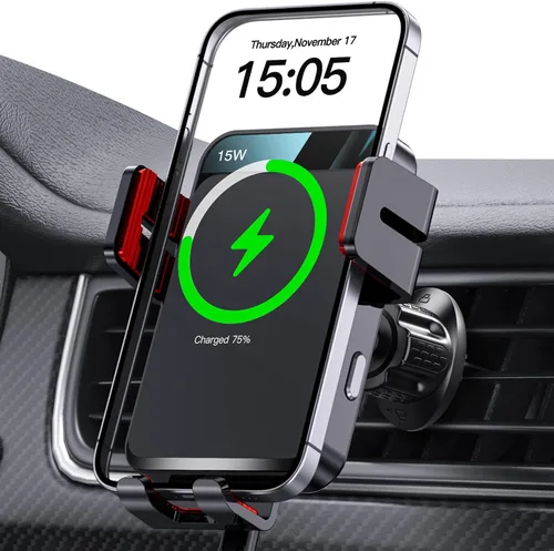 Miniatura 8 de Cargador inalámbrico para automóvil, soporte de automóvil MOKPR con sujeción automática de 15 W/10 W/7.5 W, carga rápida, ventilación de aire