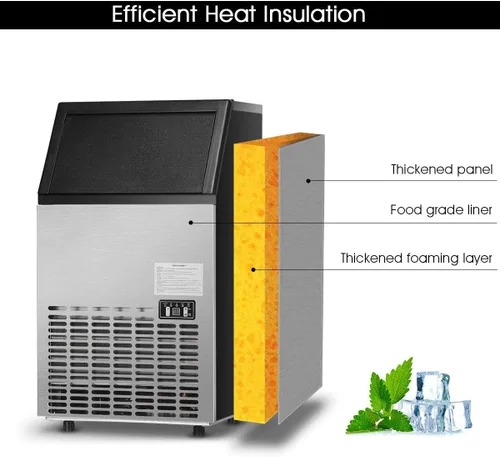 Miniatura 3 de Costzon Máquina comercial para hacer hielo, máquina de hielo de acero inoxidable integrada de 110 libras/24 horas con capacidad de almacenamiento