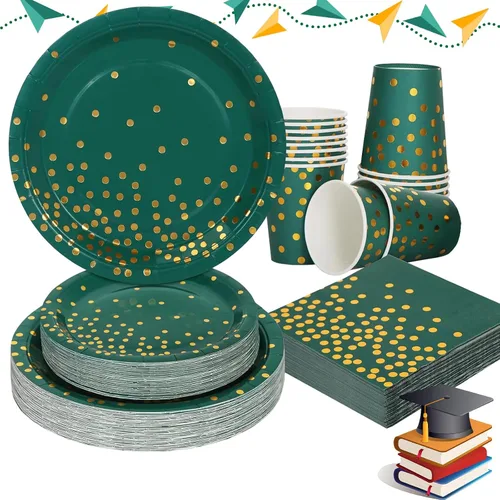 Miniatura 20 de Juego de 350 platos de papel floral, platos desechables con borde dorado para 50 invitados, suministros de fiesta para adultos, jardín, fiesta