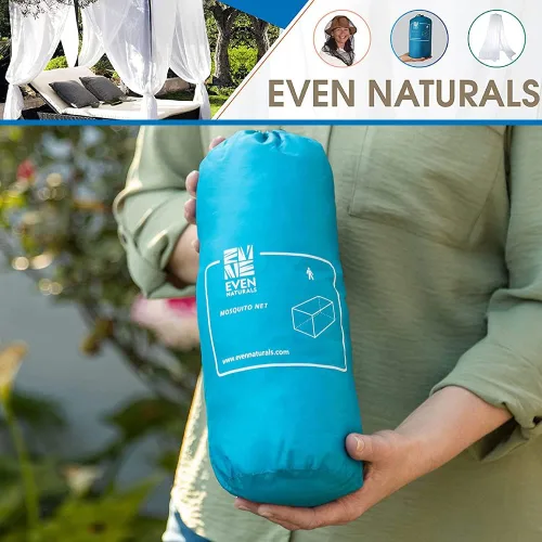 Miniatura 5 de EVEN NATURALS Mosquitera de lujo para cama doble a King Size con dosel Casa de malla para acampar Malla más fina – 300 agujeros por pulgada