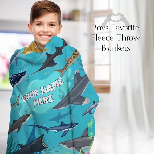 Miniatura 3 de Manta personalizada de Living para niños Manta de forro polar de animales marinos personalizada Manta azul para niños Manta para bebé niña