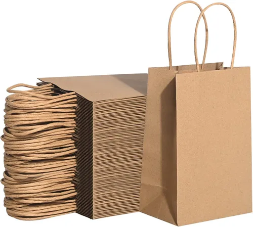 Miniatura 9 de Brothersbox Bolsas pequeñas de papel marrón con asas 100 PCS, 5.25 * 3.25 * 8 pulgadas, bolsas de regalo de papel kraft a granel para manualidades