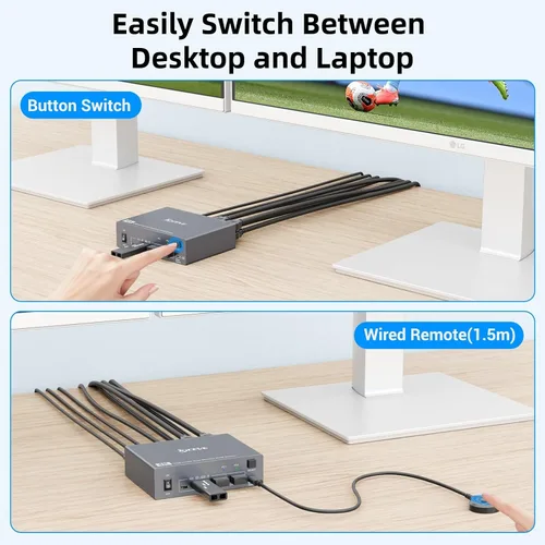 Miniatura 6 de Interruptor KVM 2 Monitores 1 Laptop y 1 Computadora de Escritorio 4K@60Hz, Camgeet Interruptor KVM USB C HDMI Monitor Dual con 4 Puertos USB3.0