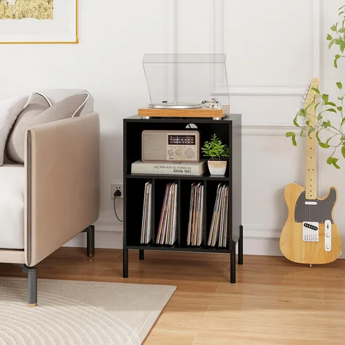 Miniatura 2 de Giantex Soporte para tocadiscos con estación de carga, soporte para tocadiscos con armario de almacenamiento, estante para tocadiscos con patas