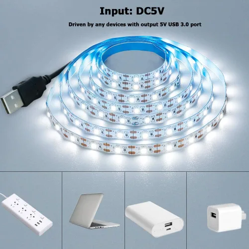 Miniatura 2 de Tira de luz LED USB blanca fría 6000K 5V alimentada por USB, 13.12 pies/4M, 240 LED, flexible, SMD2835, de alto brillo, sin impermeabilidad, IP20
