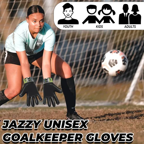 Miniatura 7 de Guantes de portero de fútbol para niños y jóvenes, guantes de portero antideslizantes con palma de látex de 4 mm y fuerte agarre, protección doble