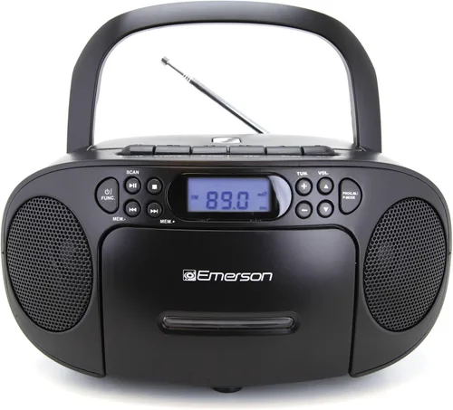 Emerson Reproductor de CD portátil Boombox con reproductor de cassette combo, grabadora de cinta, radio AM/FM, AUX, conector para auriculares,