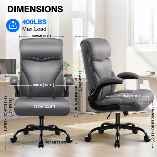 Miniatura 2 de AreShark Silla de oficina – Silla ejecutiva de escritorio cómoda transpirable con respaldo alto y soporte lumbar, silla ergonómica de cuero rodante