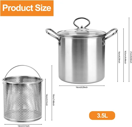 Miniatura 3 de Olla freidora profunda de 3.5L con desagüe para goteo de aceite, olla freidora de acero inoxidable con tapa y cesta, olla para freír en profundidad