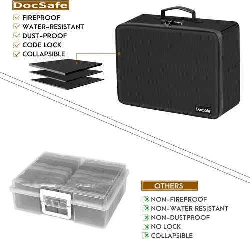 Miniatura 7 de DocSafe Caja de almacenamiento de fotos con cerradura, caja organizadora de fotos ignífuga con 16 fundas interiores de 4 x 6 pulgadas (multicolor)