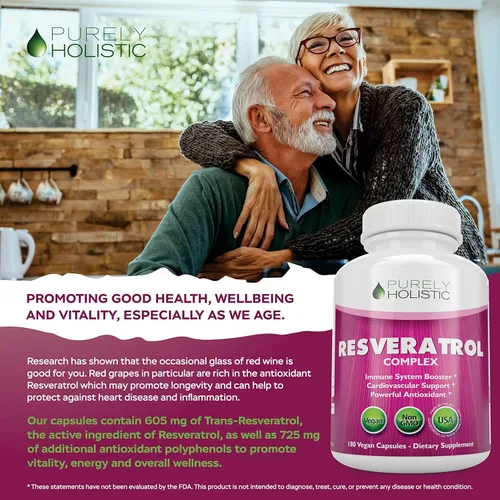 Miniatura 7 de Purely Holistic Resveratrol 1450 mg, 90 porciones, suplemento antioxidante trans-resveratrol con vitamina C y complejo de polifenoles, 180 cápsulas
