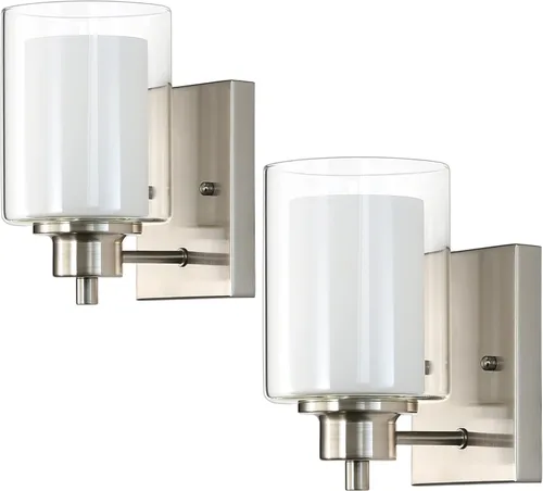 Miniatura 10 de Paquete de 2 Luminarias de Tocador de Baño de 1 Luz, Luz de Pared Negra para Interiores con Pantalla de Vidrio Dual, Aplique de Pared de Baño
