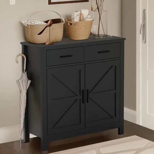 Armario de almacenamiento de cocina, moderno gabinete de buffet de granja con almacenamiento, barra de café con 2 cajones y 2 puertas, aparador de