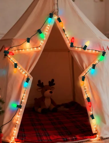 Miniatura 6 de Tira de luces LED de Navidad para exteriores, de 50 pies, cadena de luces C7 con 27 bombillas multicolor de cerámica de 0.6 W, luces de Navidad