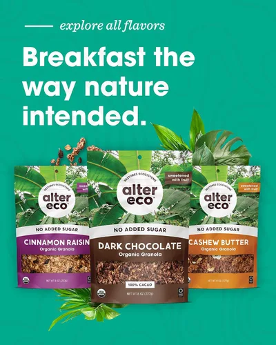 Miniatura 7 de Alter Eco Granola de Chocolate Oscuro, Desayuno y Snack Saludable y Orgánico, Endulzado Naturalmente con Fruta, Vegano, Sin Azúcares ni Aditivos