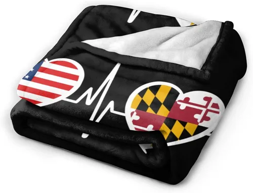 Miniatura 2 de Manta de franela cálida y ultrasuave con la bandera de Estados Unidos y Maryland, manta negra para todas las estaciones, decoración del hogar