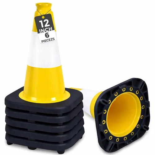 Miniatura 15 de BESEA Paquete de 4 conos de tráfico azules de 12 pulgadas con collar reflectante de 4 pulgadas, conos de seguridad de PVC resistentes con base