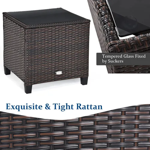 Miniatura 5 de Tangkula Juego de muebles de patio de 3 piezas, mimbre de ratán de polietileno, juego de sofá de 3 piezas para exteriores con cojín lavable y mesa