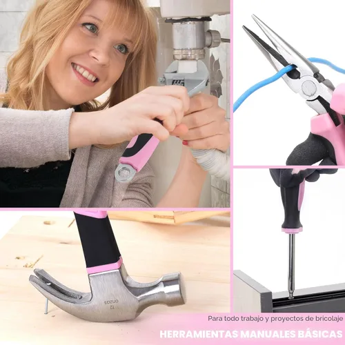 Miniatura 5 de FASTPRO Juego de herramientas rosa, 220 piezas Lady's Home Repairing Tool Kit con 12 pulgadas de ancho boca abierta bolsa de herramientas