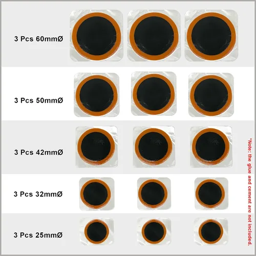 Miniatura 2 de Kit de 15 piezas de parches de repuesto para tubos interiores PAX. Contiene 3 piezas de Ø 25 mm/Ø 32 mm/Ø 42 mm/Ø 50 mm/Ø 60 mm. Kit de parches