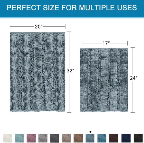 Miniatura 344 de H.VERSAILTEX Tapetes de baño antideslizantes para baño, alfombras de baño extragruesas de felpilla a rayas, tapetes de baño de 47" x 17", alfombras